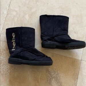 Bebe Girls Black Suede Slip On Ankle Boots